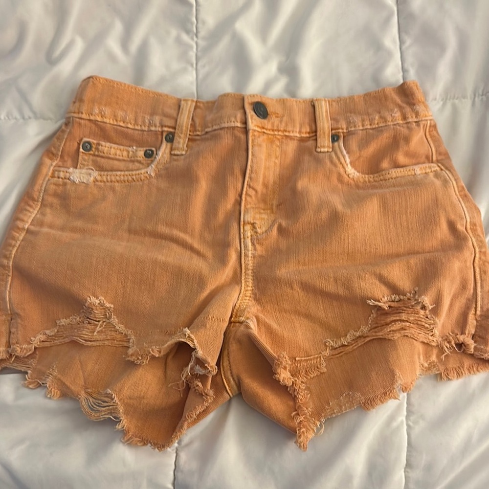 Aerie Orange Distressed Jean Shorts